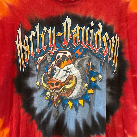 Vintage 90s HARLEY DAVIDSON tie dye hog clown OHIO men’s T-shirt | XL - Picture 3 of 9